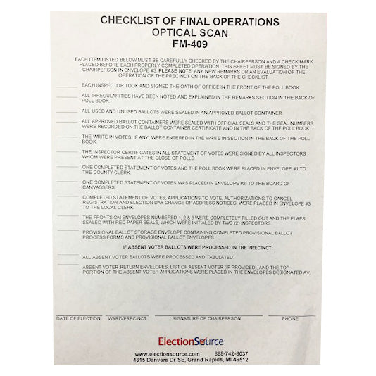 Optical Scan, Final Checklist of Operations