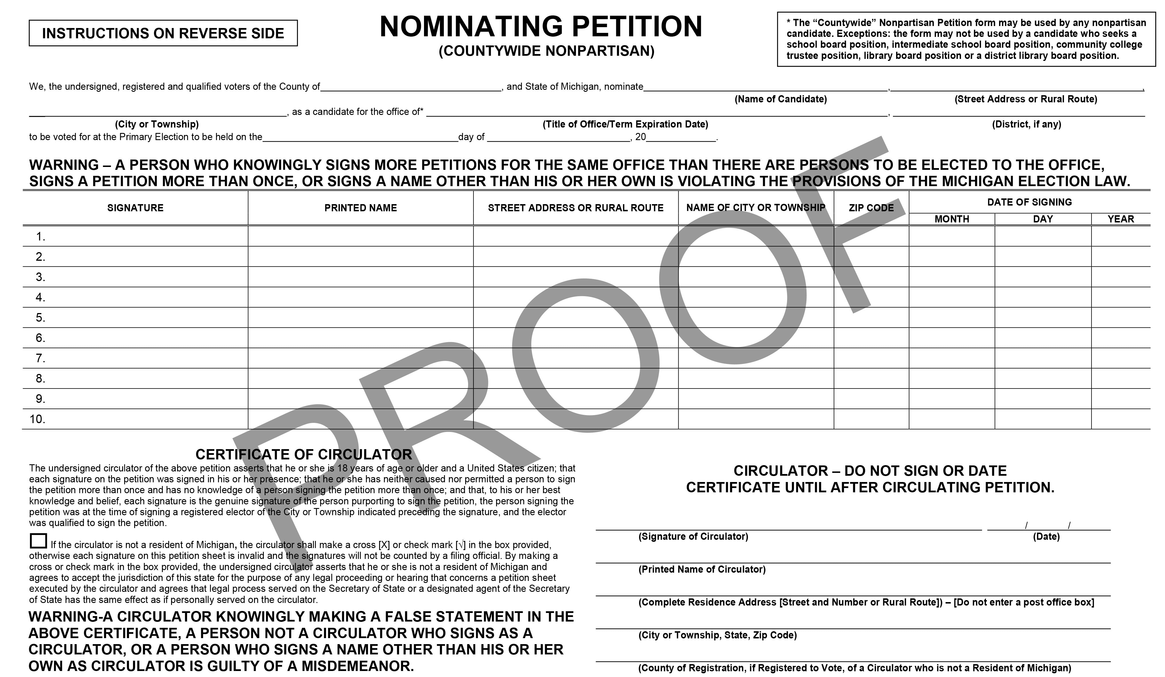 Petición de nominación (no partidista en todo el condado)