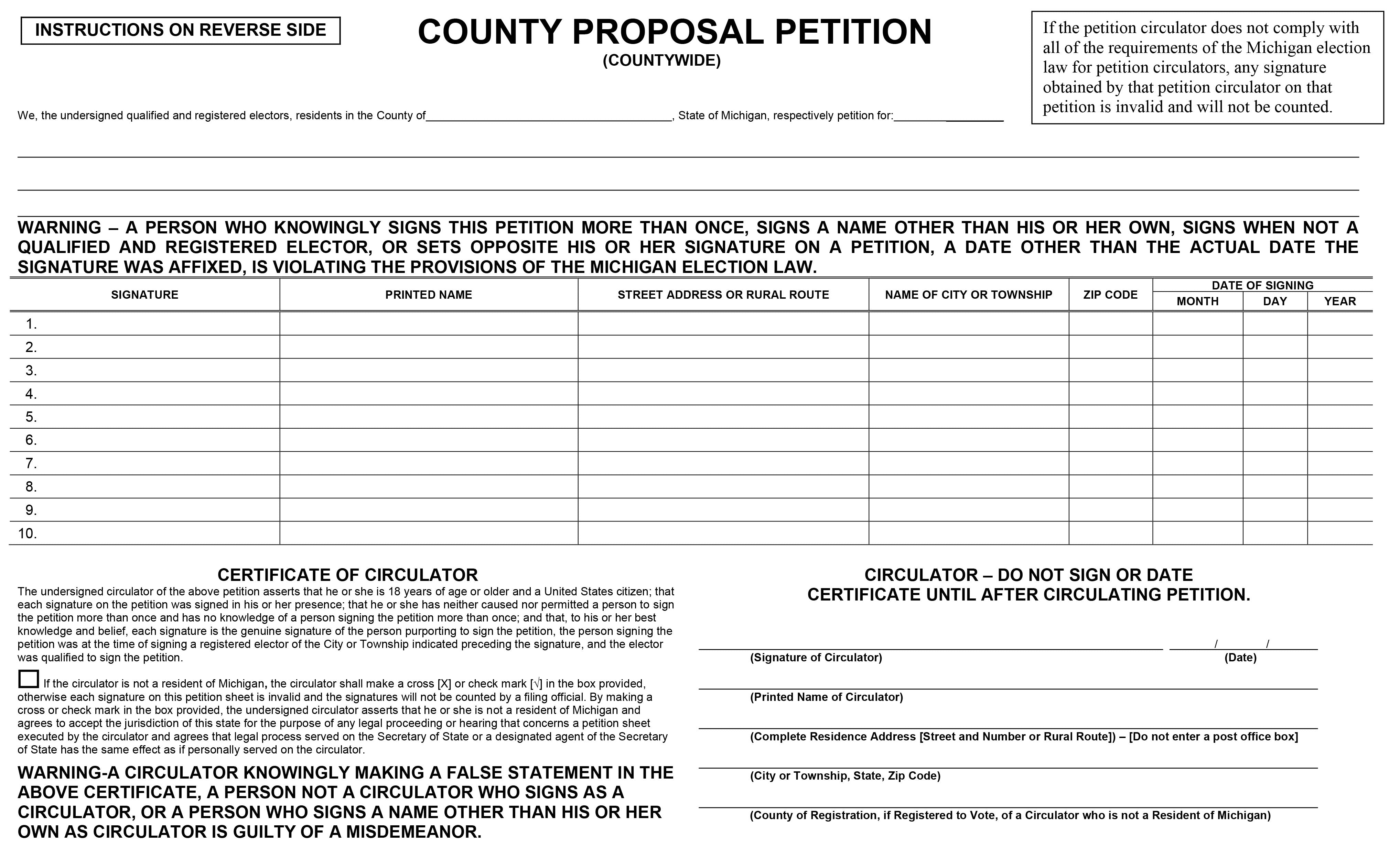 County Proposal Petition (County Wide)