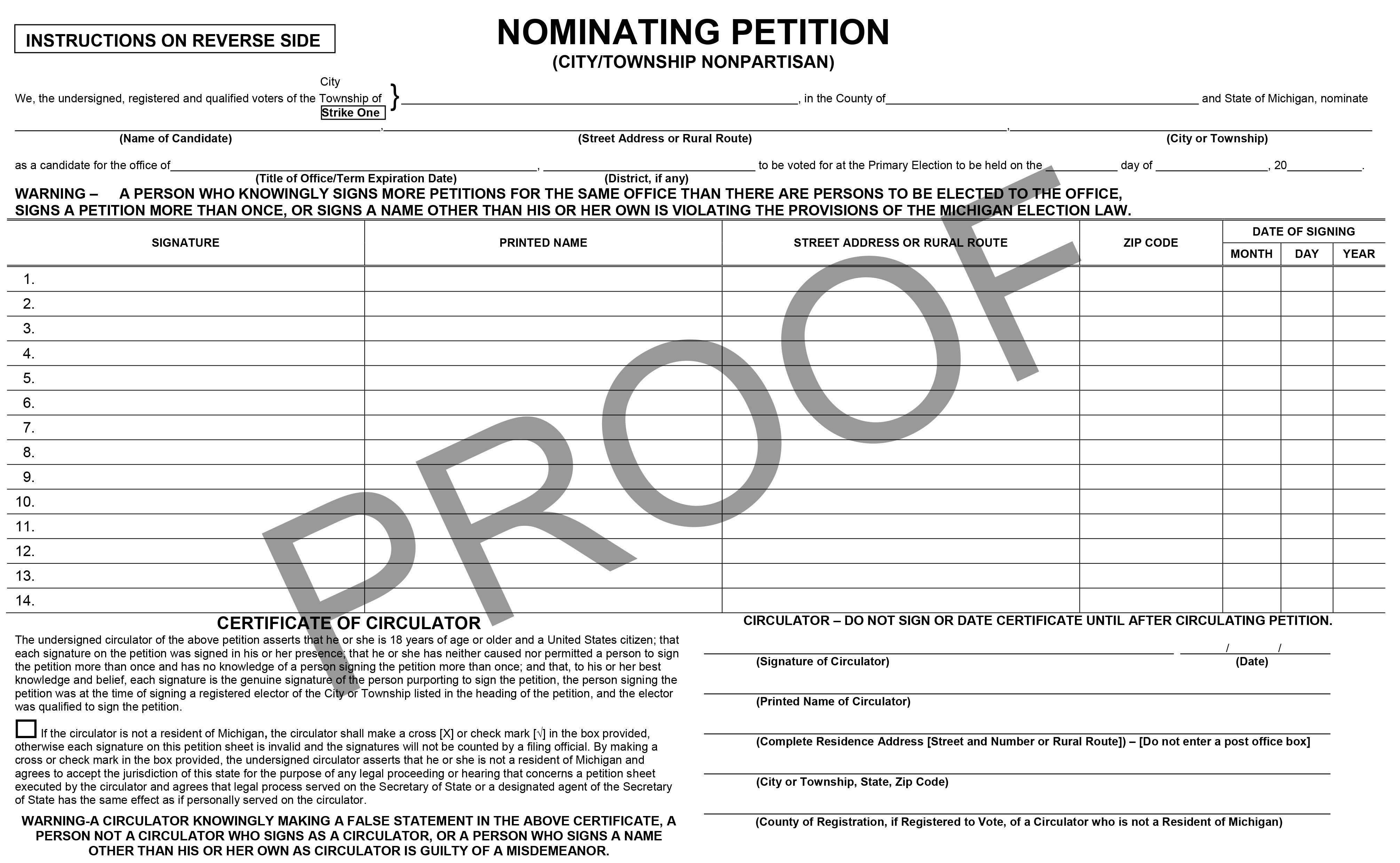 Nominating Petition (City-Township Nonpartisan) PT-805 – ElectionSource Nominating Petition (City-Township Nonpartisan) PT-805 – ElectionSource