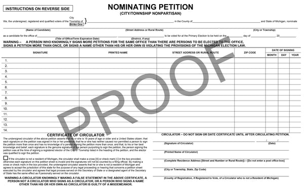 Nominating Petition City-Township Nonpartisan