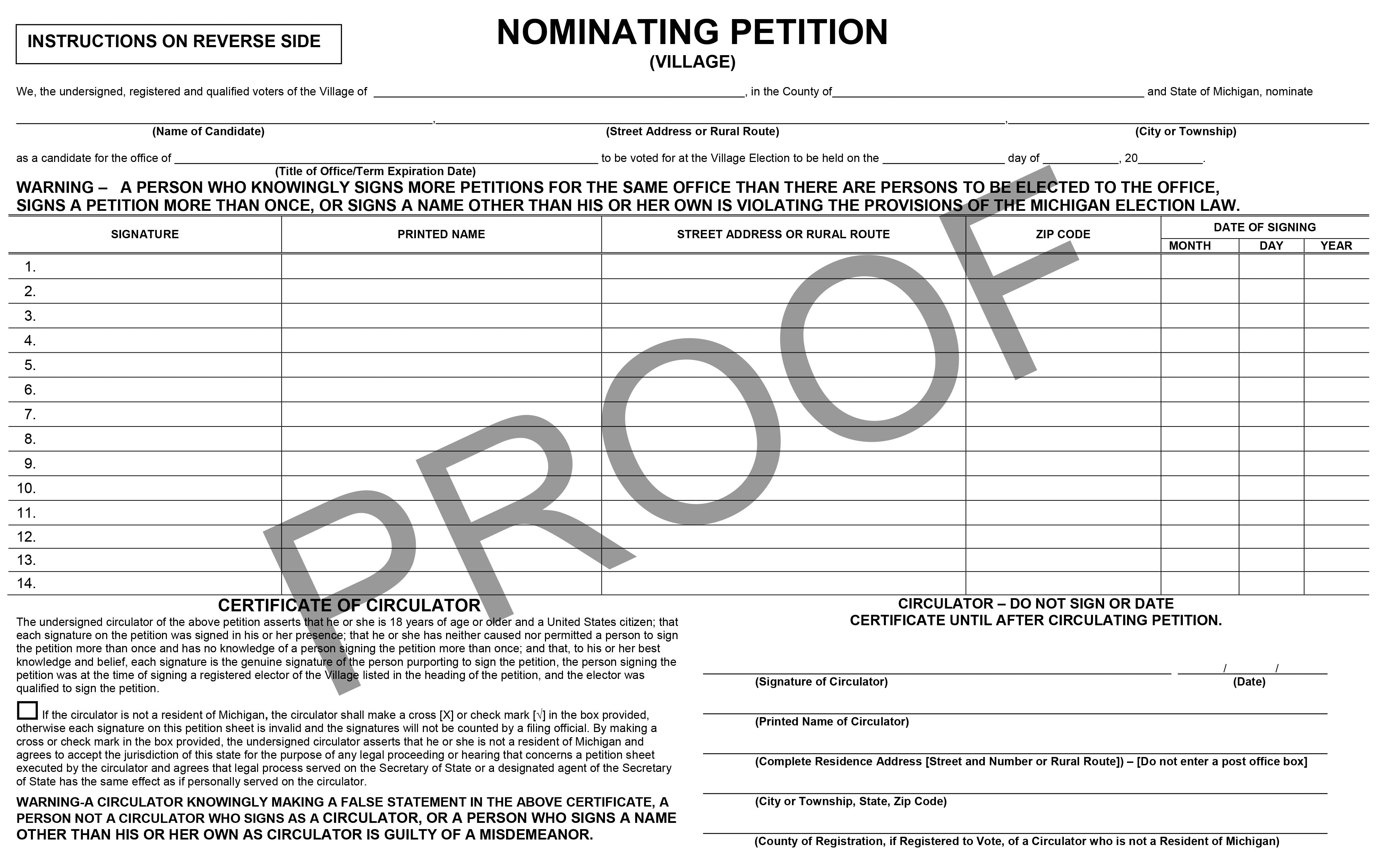 Nominating Petition (Village)