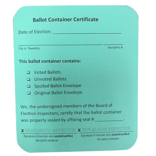 Ballot Container Certificate