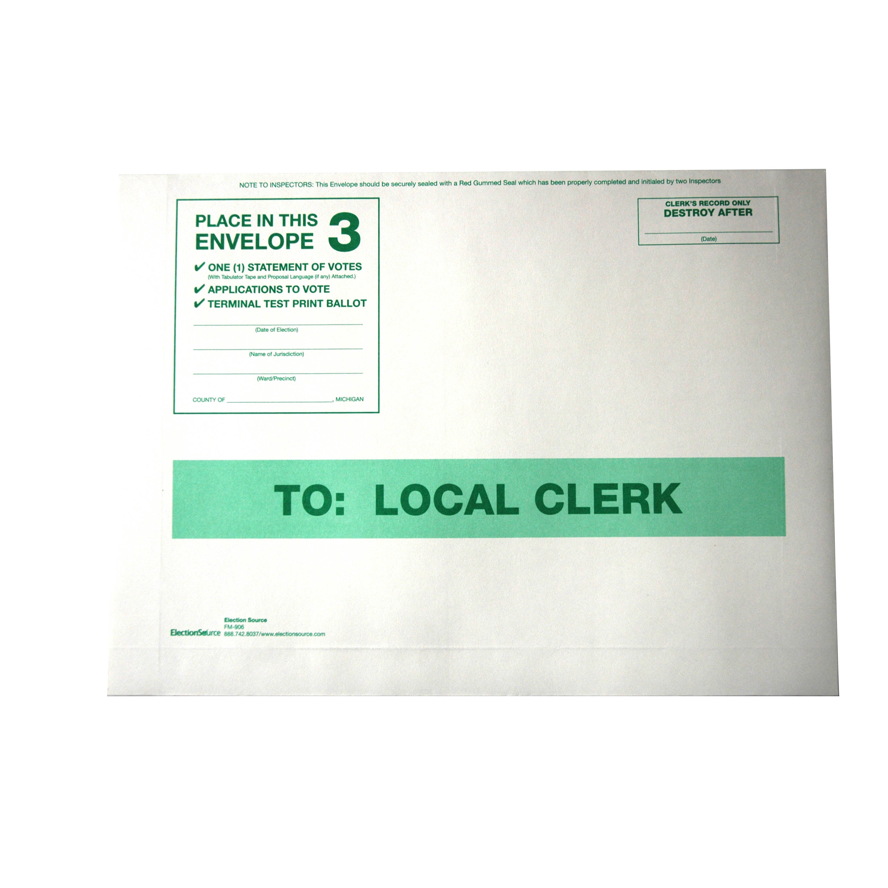 Number 3: To Local Clerk, White Envelope